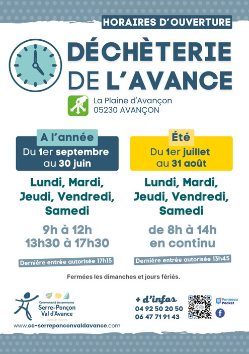 Horaires d'été déchèterie de l'Avance