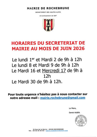 Horaires du mois de JUIN